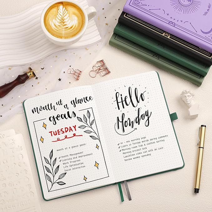 Dotted Journal for Women Men, 192 Pages A5 Notebook Journal, Hardcover Notebook with 100Gsm Thick Pages, Leather Note Book for Writing, Travel, Business, Office, Prayer 5.7 x 8.3, Dark Green