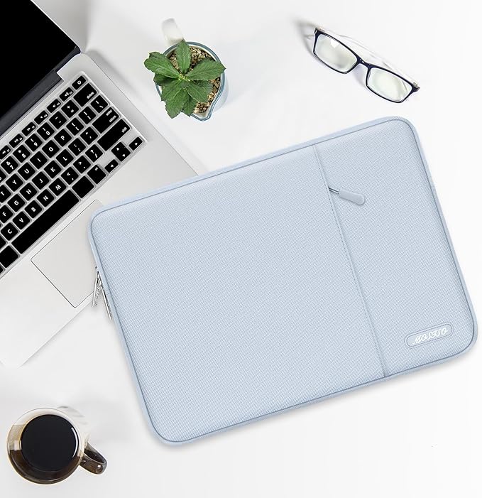 MOSISO Laptop Case 16 inch, 15-15.6 inch Laptop Sleeve Compatible with MacBook Pro 16 M5 M4 M3 M2 M1, HP Acer Dell Lenovo ASUS, Polyester Vertical Computer Sleeve Bag with Pocket, Baby Blue