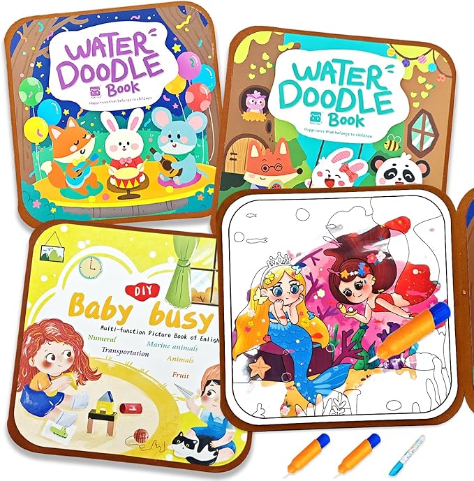 NaTuGi Reusable Magic Water Painting Books for Kids,Coloring Books for Toddler,Busy Book,3 Themes,No Mess Paint Coloring,for Ages 3+,Gift for Boys & Girls Travel Activity Toys (3 Books)
