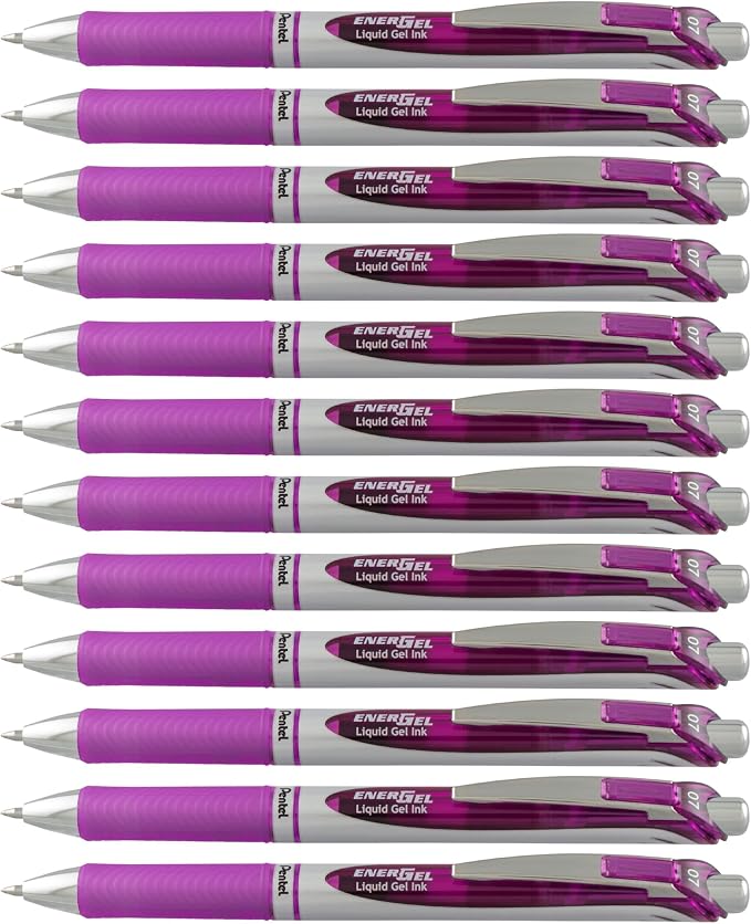 Pentel EnerGel RTX Retractable Liquid Gel Pen, (0.7mm), Medium Line, Metal Tip, Violet Ink, Box of 12 (BL77-V)