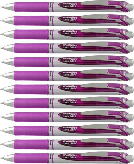 Pentel EnerGel RTX Retractable Liquid Gel Pen, (0.7mm), Medium Line, Metal Tip, Violet Ink, Box of 12 (BL77-V)