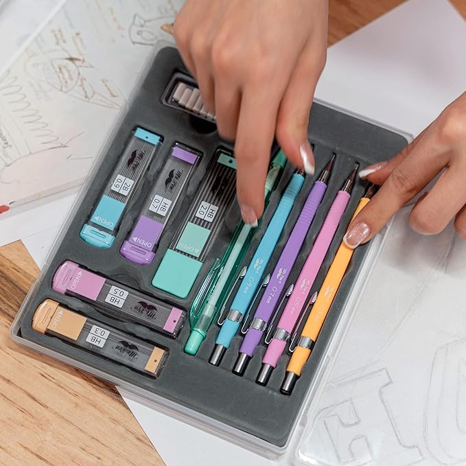 Mr. Pen- Pastel Mechanical Pencil Set, 5 Mechanical Pencils (0.3, 0.5, 0.7, 0.9, 2.0mm), 5 HB Lead Refills & 10 Eraser Refills, Precision Drawing Pencils for Sketching, Writing & Artwork