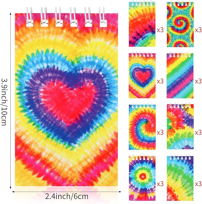 Hooqict 24 Pack Small Spiral Notebook Pocket Notepad Mini Journal Pocket Notebooks Tie Dye Notepads Memo Pads for Kids, Party Favors, Office, Classroom School Supplies, 3.9 x 2.4 Inch