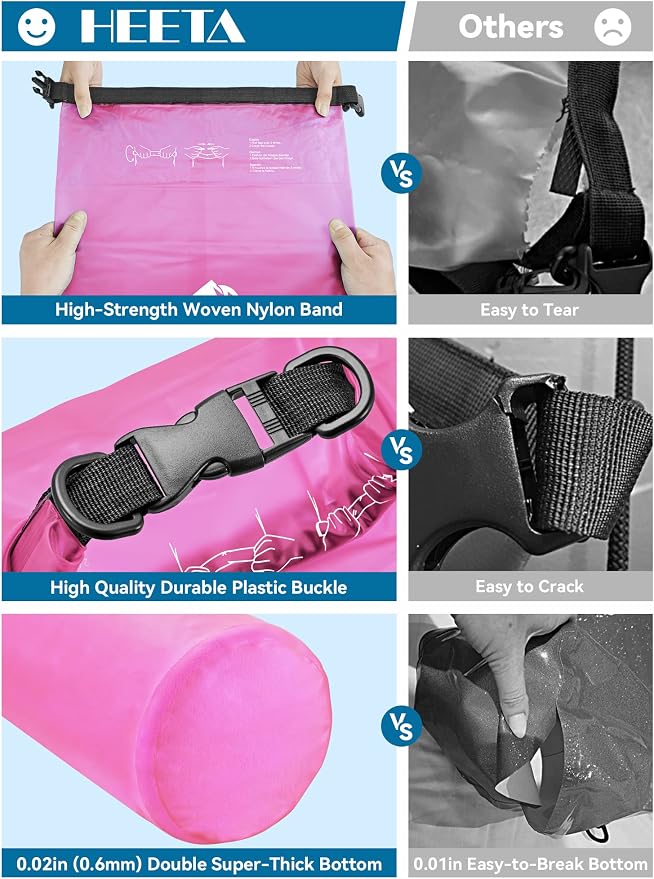 HEETA Dry Bag Waterproof Backpack with Phone Case 5L/10L/20L/30L/40L | Roll Top Lightweight Dry Storage Bag for Women Men, Travel Boating Kayaking Paddle Board Camping Beach Essentials Accessories