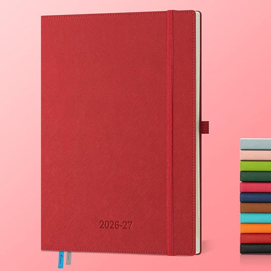 Weekly Monthly 2026-2027 Planner (July 26-Dec 27),11.5"x8.5",18 Months Agenda Plan with Month Tabs & Pocket,Expenses/Note Pages, Academic Calendar with Vegan Leather Cover,Red