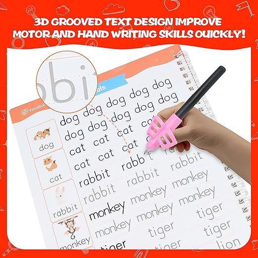 Magic Grooved Writing Practice for Kids Ages 3–5 - Reusable Grooved Writing Books for Kids 3–5 - Handwriting Practice for Kids 5–7 - Preschool Tracing Books & Learning Activities