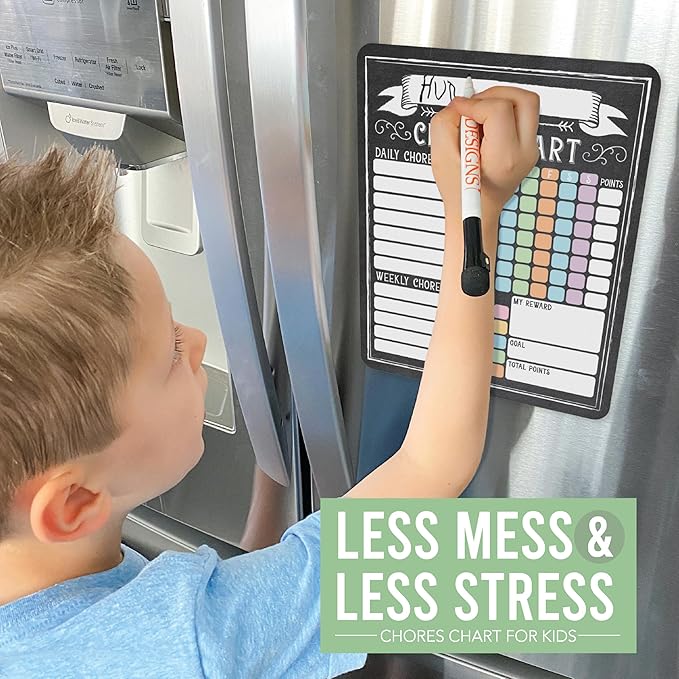 Hadley Designs Magnetic Chore Chart for Kids Multiple Kids – Dry Erase Chores Chart for Adults and Teens, Responsibility Task List for Family, Fridge Task Board Tracker at Home, Chalkboard Chore Board