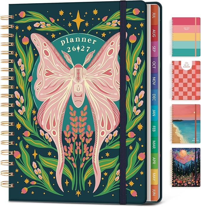 Planner 2026-2027 Monthly and Weekly Academic Planner July 2026 - June 2027, Hardcover Calendar 2026-2027 Agenda Daily Planner for Student Teacher School Office Supplies, 7.4" x 10.2", Pink Butterfly