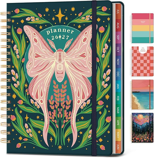 Planner 2026-2027 Monthly and Weekly Academic Planner July 2026 - June 2027, Hardcover Calendar 2026-2027 Agenda Daily Planner for Student Teacher School Office Supplies, 7.4" x 10.2", Pink Butterfly