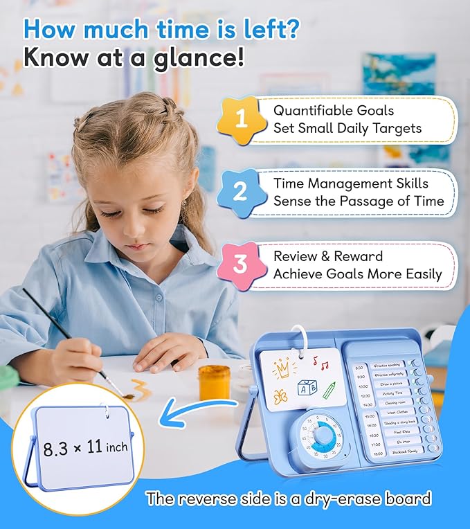 5-in-1 Visual Timer and Schedule Planner for Kids with ADHD & Autism – Learning Materials Bundle, Task Timer with Chore Chart Board for Kids, Sensory Products Toys for Home, School (100+ Cards)