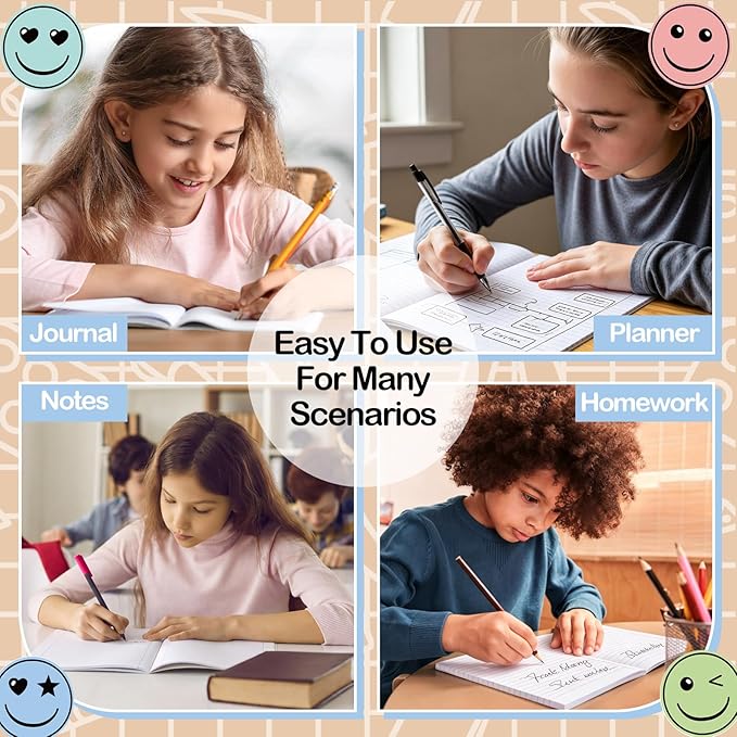 Eaasty Composition Notebook Wide Ruled Paper Assorted Marble Aesthetic Composition Notebook 100 Page 7.5" x 9.75" Journal Gift for Back to School First Day of School Students Teacher (6 Pcs,Smile)