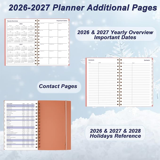 Day Planner 2026-2027, Weekly and Monthly Planner 2026, from Jan 2026-Jun 2027, 18 Month Agenda Book with Tabs, A5 Size, Pink