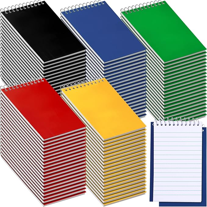 Teling 100 Pieces Spiral Memo Pads Bulk 3 x 5 Inch Small Note Pads Top Bound Lined College Ruled Paper Mini Notepad Pocket Spiral Notebooks for School Office Home Supplies, 75 Sheets (Bright Colors)