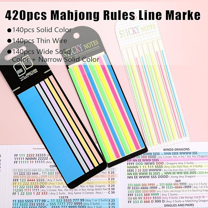 420 Pcs Mahjong Line Finder Reader Notes, Highlighter Tape Stripe, Transparent Sticky Mahjong Cards Rule Reader, Mahjong Accessories for Player, Beginner, No Adhesive Residue & Reusable (Blue)