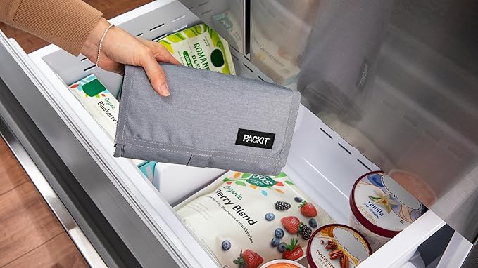 PackIt(R) Freezable Lunch Bag, Gray Fog, Built with EcoFreeze(R) Technology, Foldable, Reusable, Zip and Velcro Closure with Buckle Handle, Designed for Work Lunches and Fresh Lunch On the Go