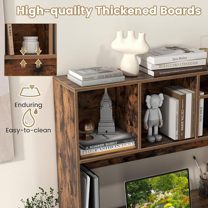 Giantex Desktop Bookshelf, Countertop Storage Hutch with 4 Shelves for Computer Desk, Dressing Tabletop Display Rack, Multipurpose Desk Hutch Storage Organizer for Home Office Dorm (Rustic Brown)