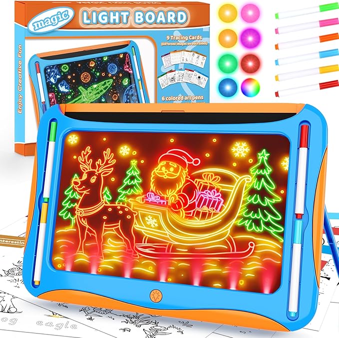 YUBALEER Magic LED Drawing Board for Kids, Toys for Boys Ages 5-7, Light Up Tracing Pad with 9 Double-Sided Cards, 6 Washable Pens, Glow Up Toys for Kids 4-6 Year Old Christmas Birthday Gifts