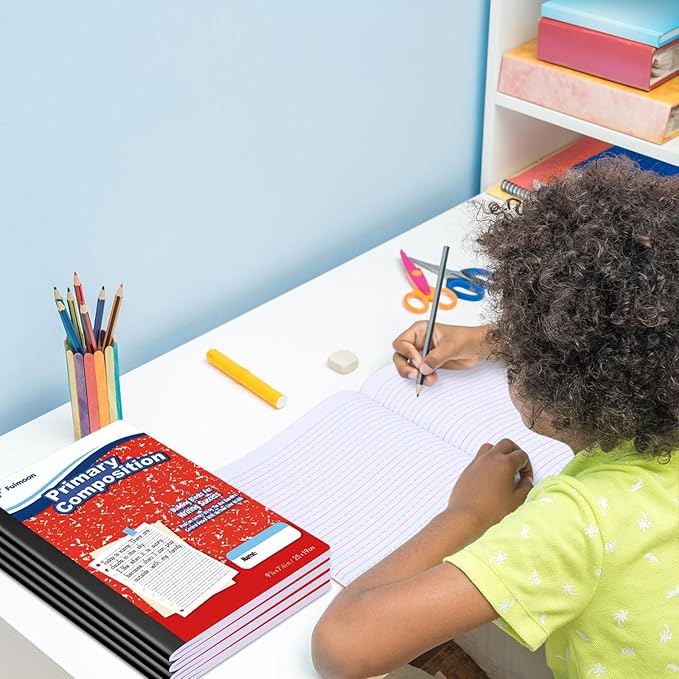 24 Pack Primary Composition Notebook,Grade K-2 Journal Wide 3 Line Ruled,80 Pages,Marble Cover,7-1/2" x 9-3/4" Primary Writing Notebook for Kindergarten Preschool,1st 2nd Grad (Red Color)