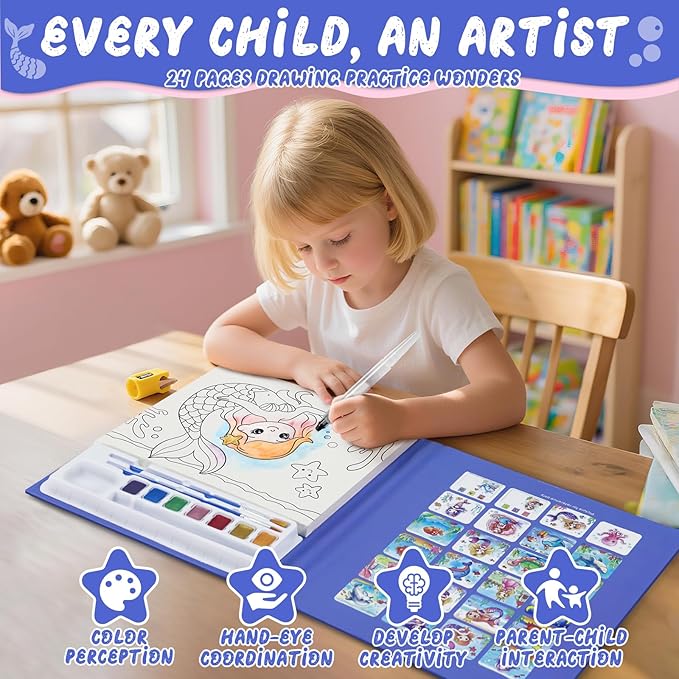 Paint with Water Coloring Books for Kids, Mess Free Watercolor Painting Kit Painting Activity for Kids Ages 3-5 4-8, Arts Crafts Drawing Gift Toy for Boy Girl