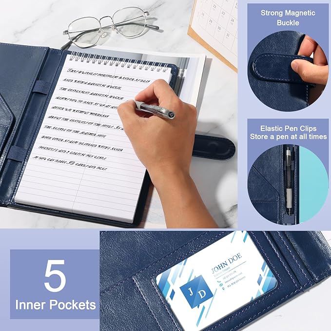 PU Leather Steno Pad Holder 6x9 Steno Pad Cover Business Padfolio Organizer Leather Cover Compatible With 6x9 Steno Notebook Portfolio Pocket Organizer With Pen Loop for Business Office(Dark Blue)