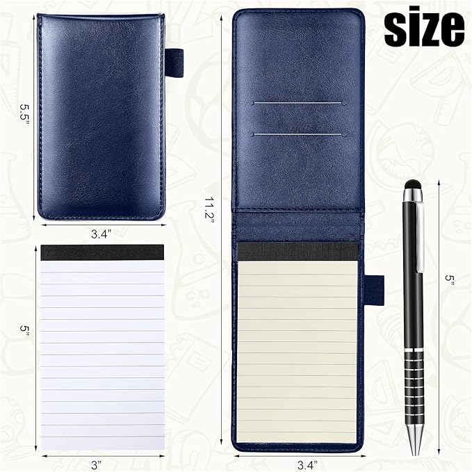 Outus 10 Pcs Mini Pocket Notepad Holder Set Included Small Leather Pocket Notebook Holder with 50 Lined Sheets, Metal Pen, 8 Pcs 3 x 5 Inch Memo Book Refills, 30 Lined Paper Per Note Pad (Blue)