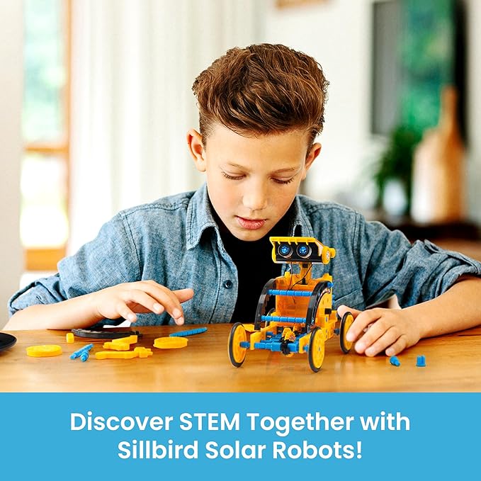 Sillbird Solar Building Robot Kit STEM Gift for Boys Age 8-13, 12-in-1 DIY Educational Science Toys for Kids Birthday, Powered by the Sun Robotics Set with 190 Pieces
