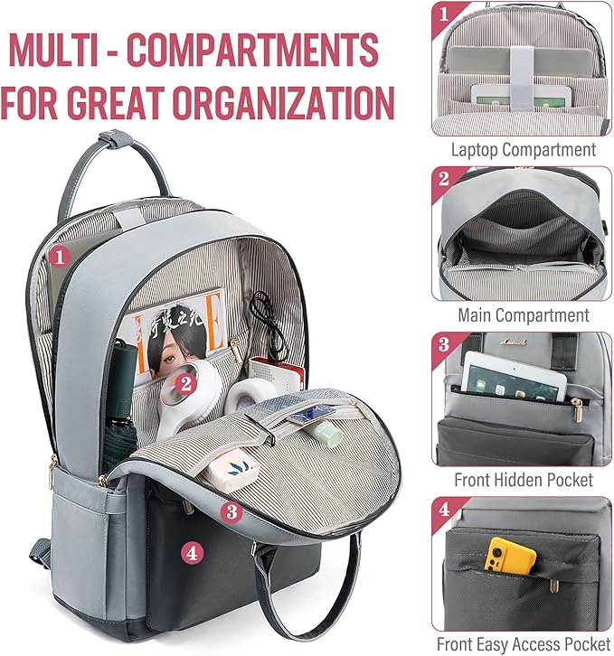 LOVEVOOK Laptop Backpack for Women Men, 17.3 Inch Laptop Bag with USB Port Fashion Waterproof Backpacks Teacher Nurse Stylish Travel Bags Vintage Daypacks Bookbag for College School Work