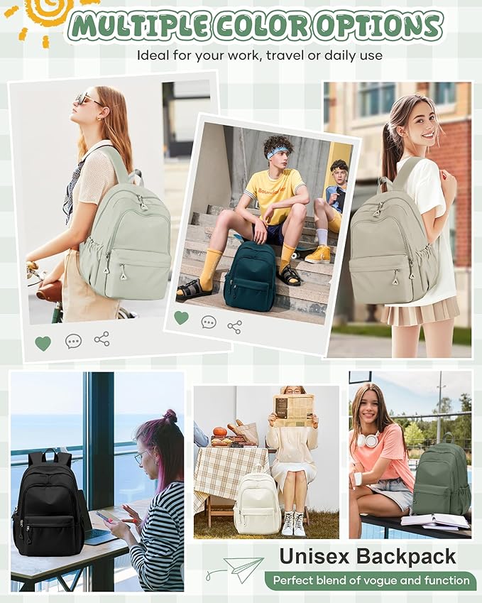 winspansy Backpack for School Teenage Girls Boys,Waterproof Lightweight School Bags Travel Daypack Simple Cute College Backpack Rucksack for Women Men fit 14 Inch Laptop,Army Green