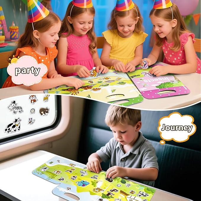 Reusable Sticker Books for Toddlers 1-3, Puffy Stickers Book for Kids Ages 2-4, Toddler Travel Essential Activities Toys for Boy Girl Birthday Christmas - Dinosaur, Animal and Insect (3 Set)