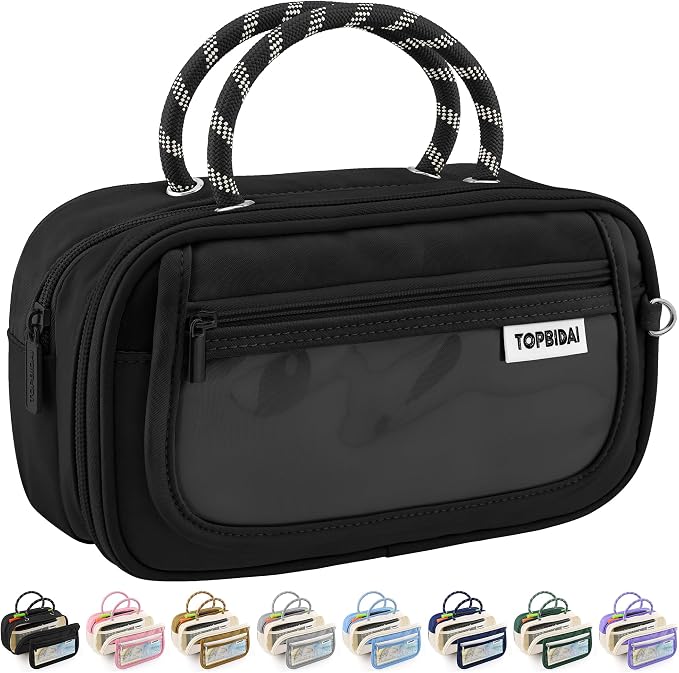 TOPBIDAI Large Pencil Case Pouch School Supplies for Girls Boy Women Men | Big Pencil Bag with 5 Compartments, Easy Grip Handle, Office College School Pencil Box