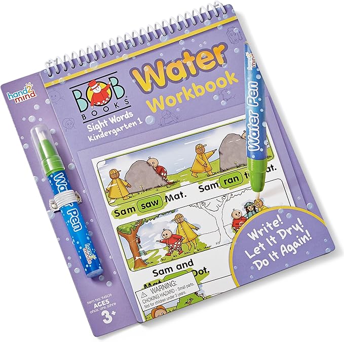 hand2mind Bob Books Water Workbook- Sight Words Kindergarten 1, Water Reveal Coloring Book for Toddlers, Mess Free Painting, Learn to Read, Quiet Time Activities for Kids 3-5, Kids Travel Must Haves