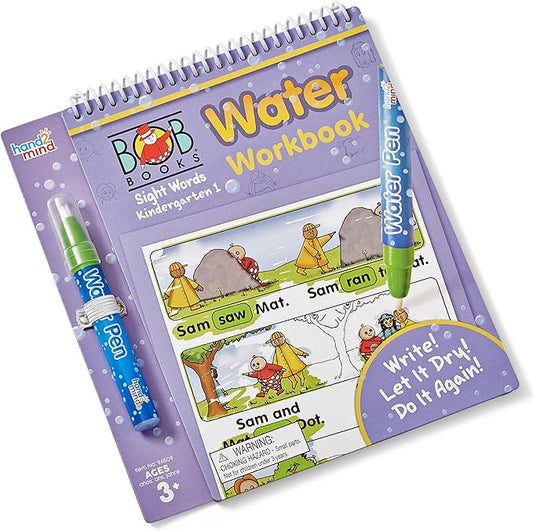 hand2mind Bob Books Water Workbook- Sight Words Kindergarten 1, Water Reveal Coloring Book for Toddlers, Mess Free Painting, Learn to Read, Quiet Time Activities for Kids 3-5, Kids Travel Must Haves