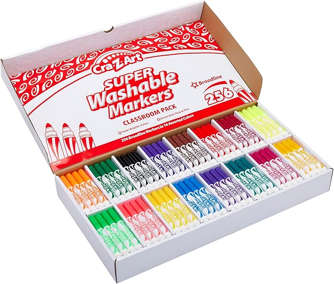 Cra-Z-Art Washable Broadline Markers Bulk Class Pack 256ct 16 Assorted Colors, Back To School Supply List Essential, Bulk Pack for School Supply Rooms and In Class For Teachers