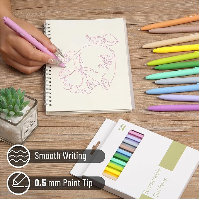 Mr. Pen- Retractable Gel Pens, 12 Pack, Vintage Ink, Fine Point 0.7mm, Fast Dry, Smooth Writing, Cute Pens for Drawing, Writing Planner and School Supplies
