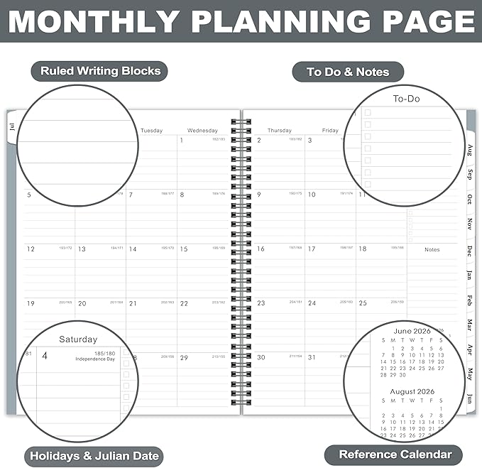 2026-2027 Planner - 2026-2027 Planner Weekly and Monthly from July 2026 to June 2027, Academic Planner with Spiral Bound, Inner Pocket, 8.5'' x 11'', Grey