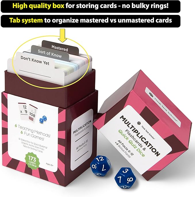 Award-Winning Math Flash Cards – 681 Addition, Subtraction, Multiplication & Division Facts (0–12) – 1 Fact & Visual Aid Per Card (Jumbo Size) 2 Dice, Games, Teaching Methods & Mastery Divider Tabs