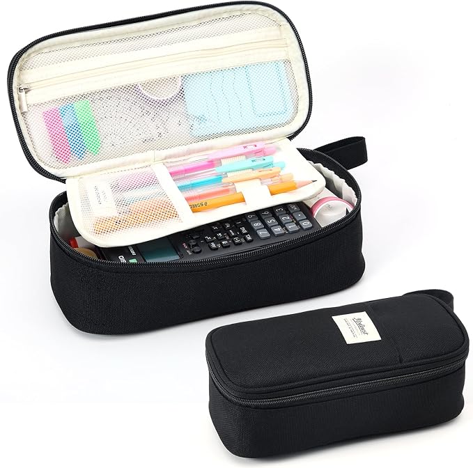 Pencil Case Pouch, Large Capacity Pen Bag Organizer, Cute Aesthetic Pencil Box for Girls Boys Kids, Back to School Supplies, Teacher Supplies Classroom Essentials, Black