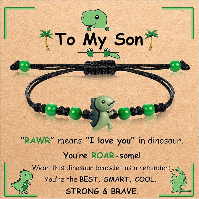 PEALICIOUS Dinosaur Bracelets for Boys, Back to School Birthday Son Gifts | First Day of Kindergarten Bracelet, Adjustable Dino Gifts Match Dinosaur Costume, Birthday Gifts for Boys Son Grandson