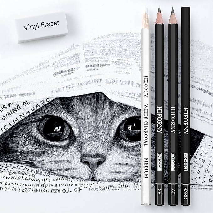 HIFORNY 28 PCS Sketching Drawing Pencil Set,Sketch Pencils Art Supplies with Graphite,Charcoal,Blending Tools,Accessories,Drawing Kit for Adults Artists in Canvas Roll Up Case