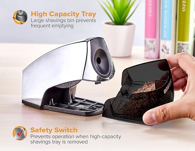 Bostitch Office Electric Pencil Sharpener for Classroom & Desk Use, Heavy-Duty Stall-Free Motor, High-Capacity Shavings Tray, Chrome