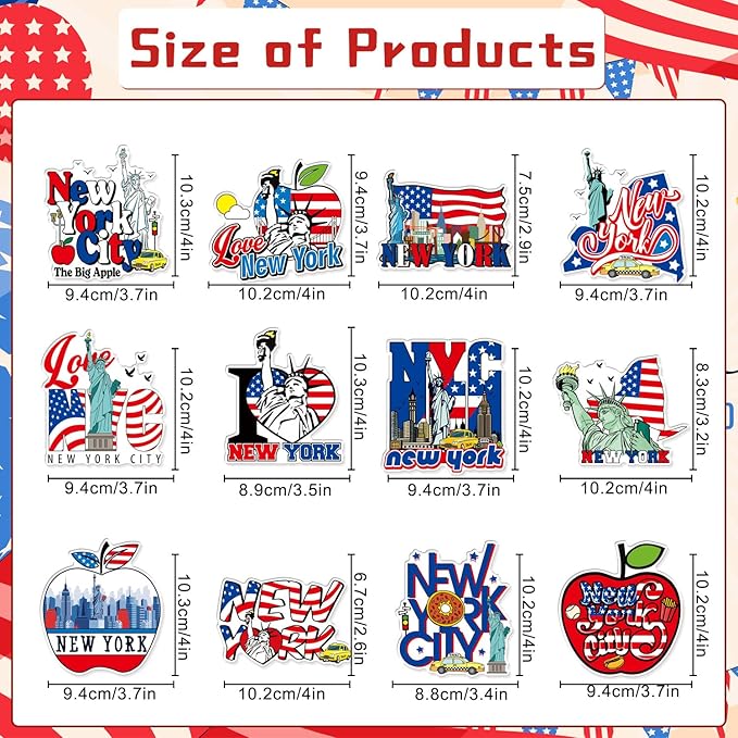 Wxiben New York Fridge Magnet - 12Pcs New York Souvenirs Gifts NYC Refrigerator Magnets USA Flag Statue of Liberty Fridge Magnetic Stickers for Home Office Kitchen Locker Traveler Tourist Gift