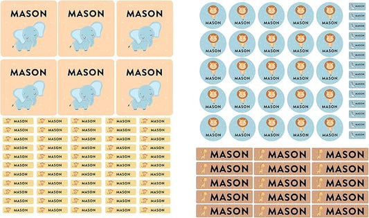 Andaz Press Custom Personalized Waterproof School Name Labels, Safari Animals, 120-Pack, Kids Labels Combo Pack, Customizable Multi-Use Name Stickers for Preschool, Daycare, Supplies, Office, Camping