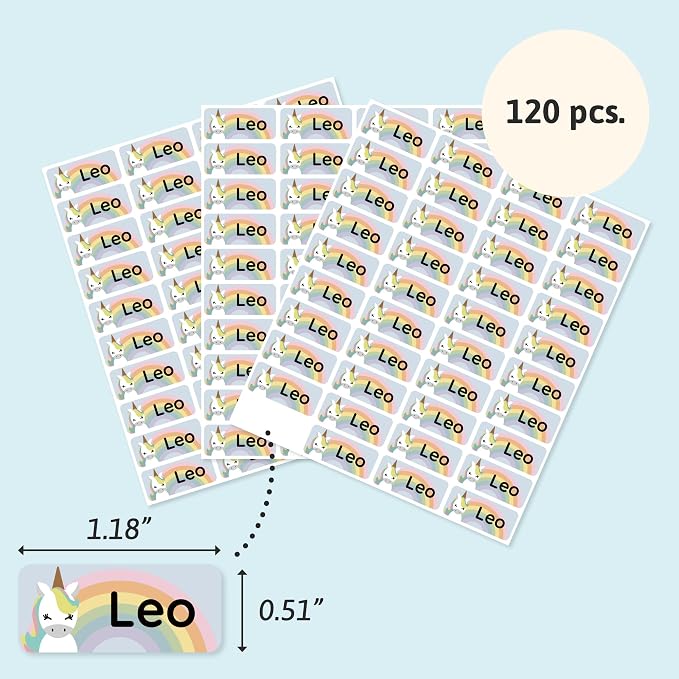 Iron-On Name Labels & Clothing Labels for Nursing Home (120) – Iron On Name Tags & Name Labels for Clothing & Clothes, School & Daycare – Waterproof - Unicorn