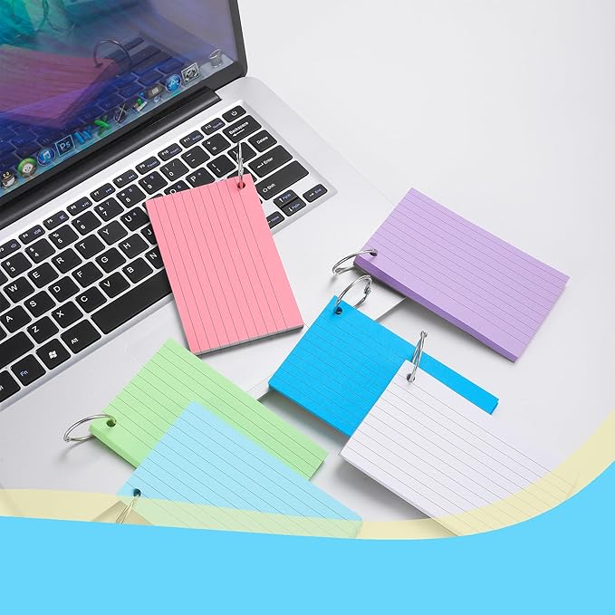 300 Sheets Ruled Index Book with Metal Ring Binder, Multicolor, 6 Pack