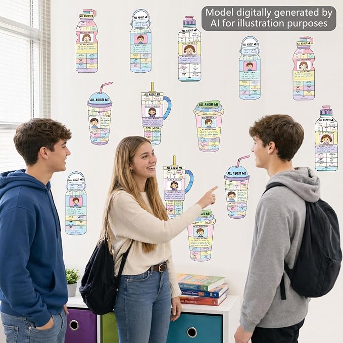 30 Pcs All About MePosters Water Bottle Star Student Poster to Fill in Elementary Kindergarten Classroom Decor Self-Introduction All About Me Posters for Back to SchoolClassroom Supplies