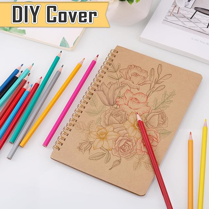 JIANTA Ruled Spiral Notebook, 4 Pack A5 Kraft Cover Wirebound Notebooks Bulk Journals, Memo Notepads Planner for Business Office School Travel, 100 Pages/50 Sheets