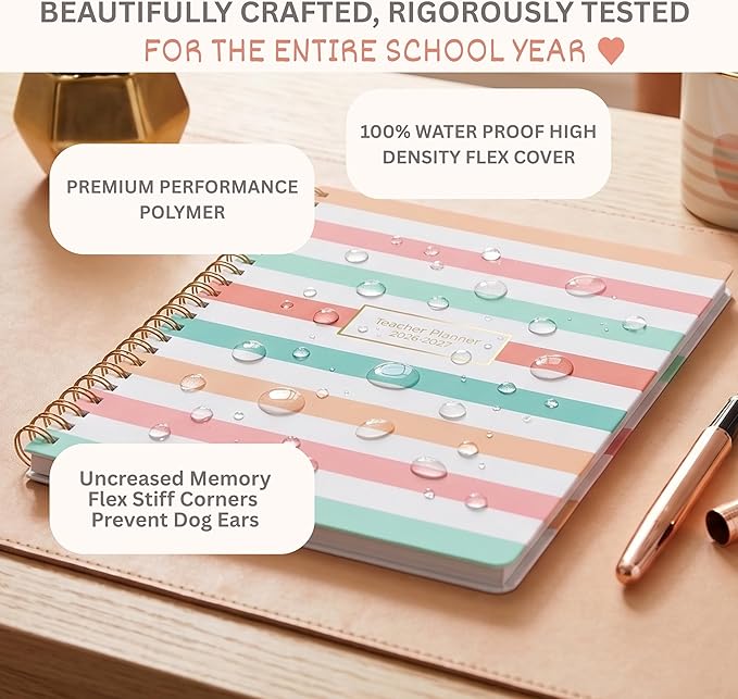 Teacher Planner 2026-2027, Horizontal Lesson Plan Book for Teachers | Pastel Striped, 8.5" x 11" | Weekly & Monthly Academic Year Lesson Planner, July 2026-June 2027 | Stickers & Bookmark