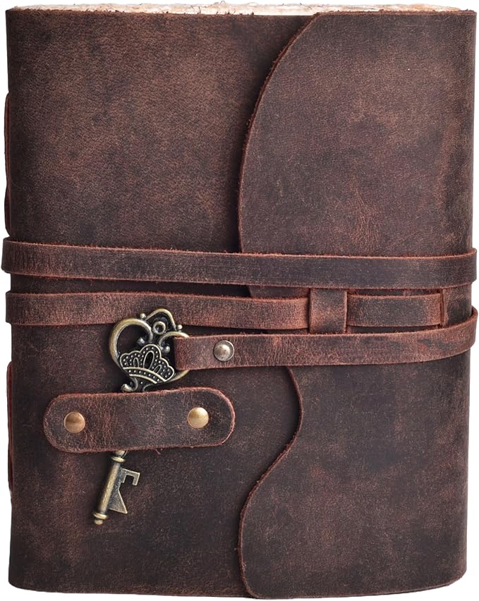 LEATHER VILLAGE Vintage Leather Journal – 200 Handmade Vintage Deckle Edge Paper – Leather bound Journal For Women Men – Vintage Key Closure - Book of Shadows - 13X8 inches - Fuchsia