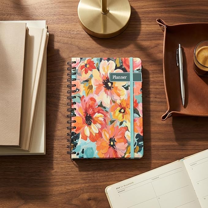 Undated Monthly and Weekly Planner - 12 Month Calendar Planner Notebook with Week Days - Hardcover Undated Planners Blank Agenda Book - A5 Pastel Bloom