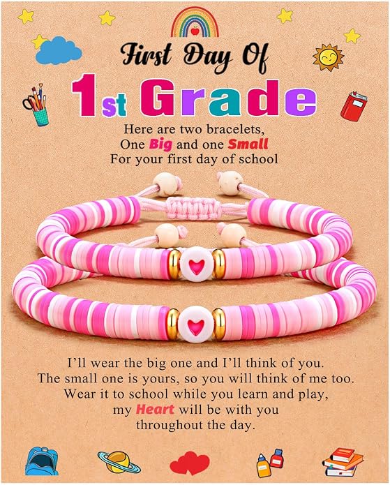 UPROMI First Day of Preschool/Kindergarten/1st Grade/2nd Grade/School Gift, Back to School Bracelet Mommy and Me Dad and Son